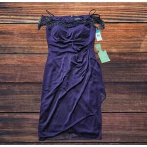 Designer Women size 10 clothes purple lace dress gown off shoulder